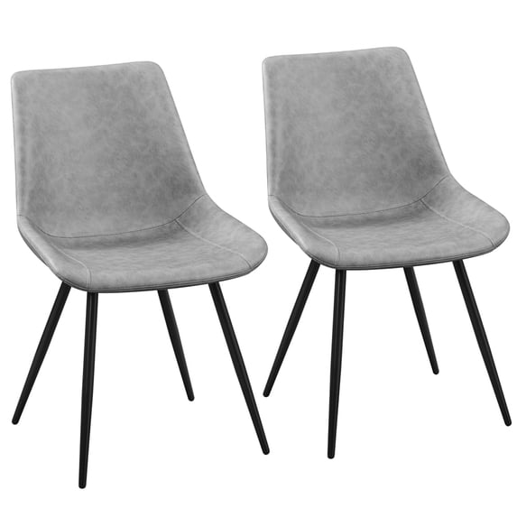 Yaheetech 2PCS Vanity Faux Leather Dining Chairs with Metal Legs for Dining Room, Gray