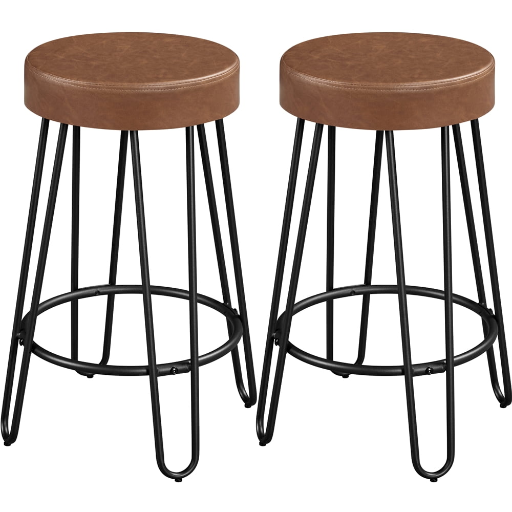 Topeakmart 2pcs 26.5''H Faux Leather Round Counter Bar Stools, Retro
