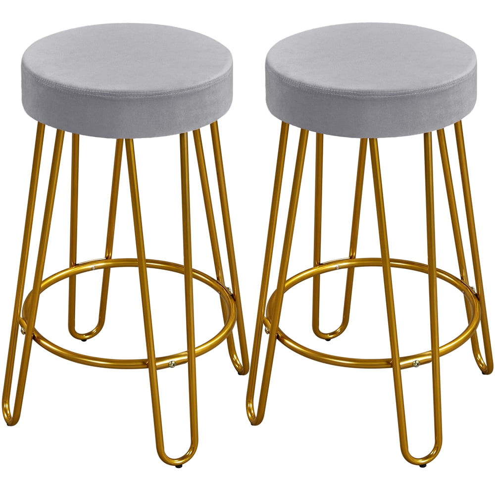 Topeakmart 2pcs 26.5''H Round Velvet Counter Stools Backless Kitchen