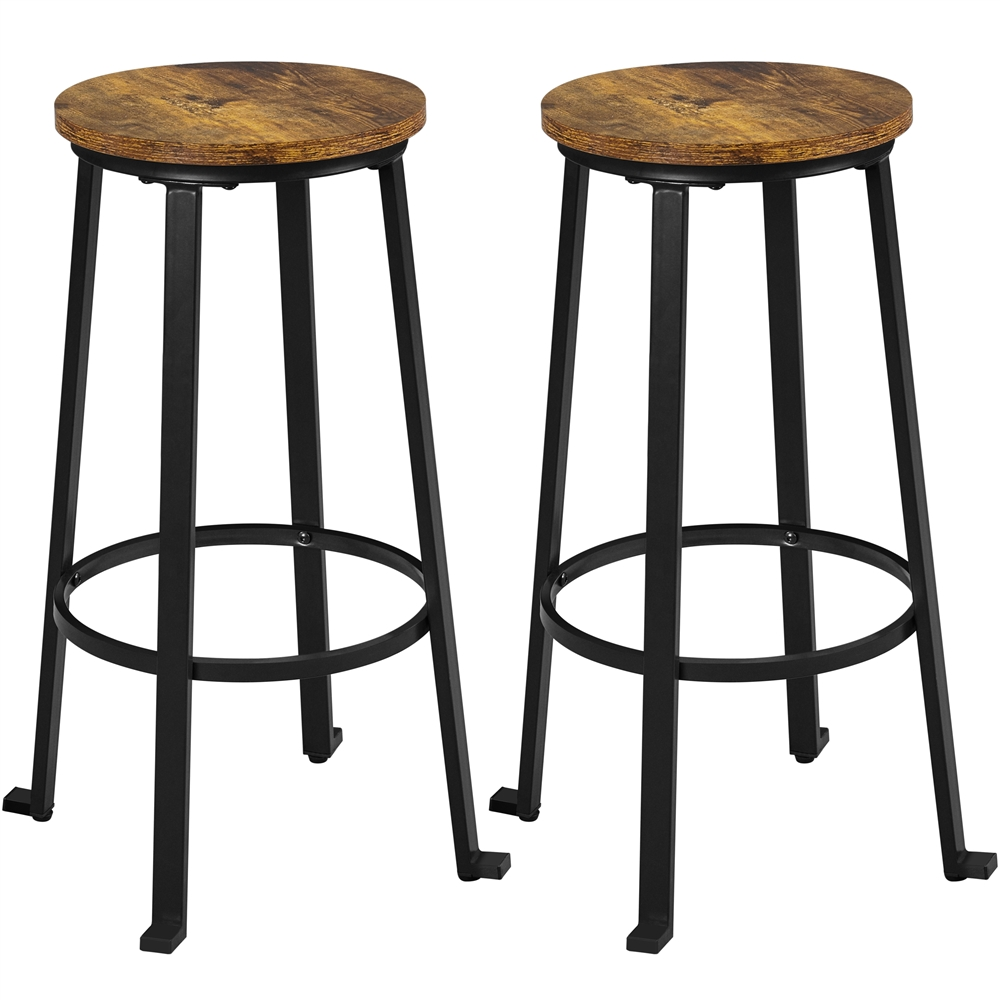 Mainstays 28"H Backless Stool Black Metal Base with Natural Wood Seat