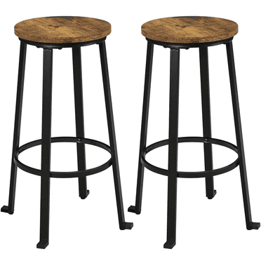 Topeakmart 2pcs 29.5''H Backless Metal Frame Bar Stools with Round Top, Rustic Brown