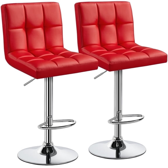 Topeakmart 2pcs Adjustable Bar Stool PU Leather Counter Stool with Backrest Red