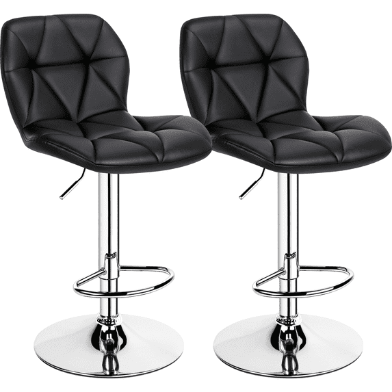 Yaheetech Set of 2 Adjustable Modern PU Leather Swivel Bar Stools with Backrest, Black