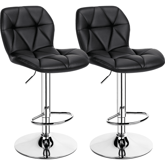 Yaheetech Set of 2 Adjustable Modern PU Leather Swivel Bar Stools with Backrest, Black