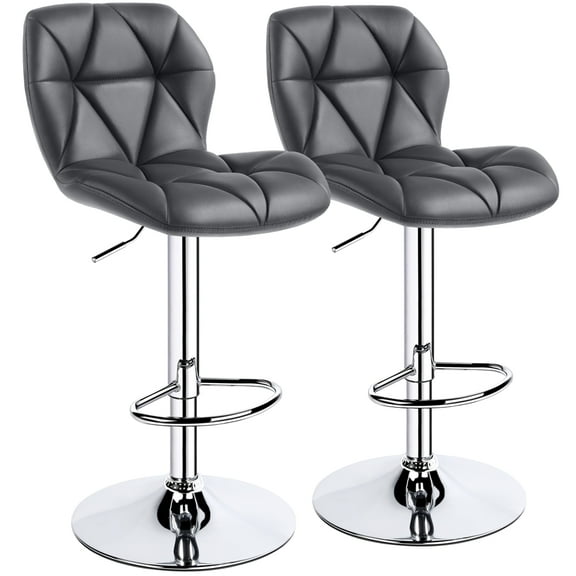 Topeakmart 2pcs Adjustable PU Leather Swivel Bar Stools with Backrest, Gray