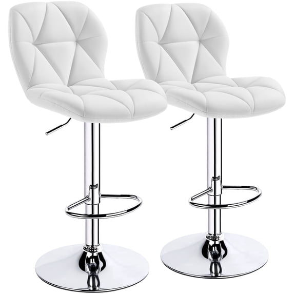 Yaheetech Set of 2 Adjustable PU Leather Swivel Bar Stools with Backrest, White