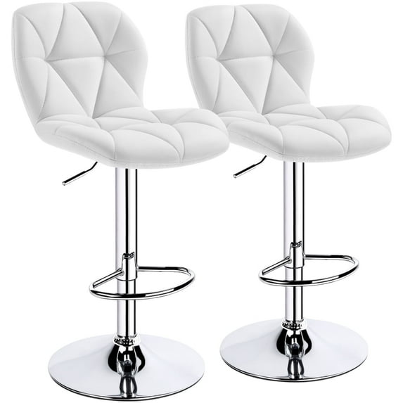 Topeakmart 2pcs Adjustable PU Leather Swivel Bar Stools with Backrest, White