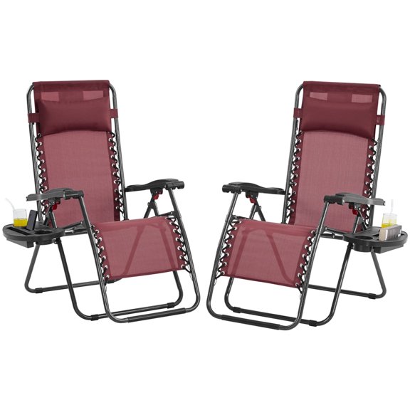 Topeakmart 2pcs Foldable Zero Gravity Recliners Chair with Pillow for Outdoor, Burgundy