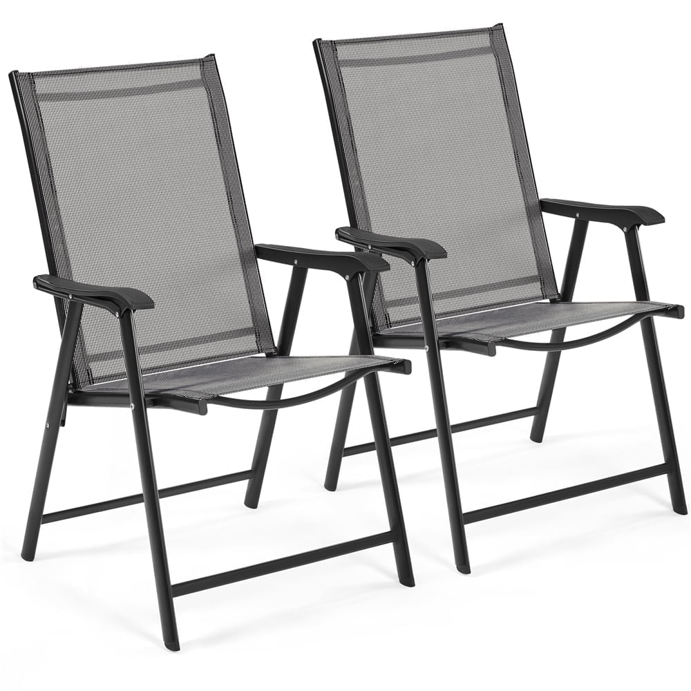 Gray Steel Folding Arm Dining Chairs, Set of 2