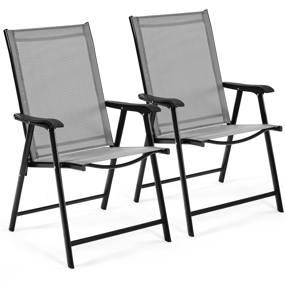 Gray Steel Folding Arm Dining Chairs, Set of 2