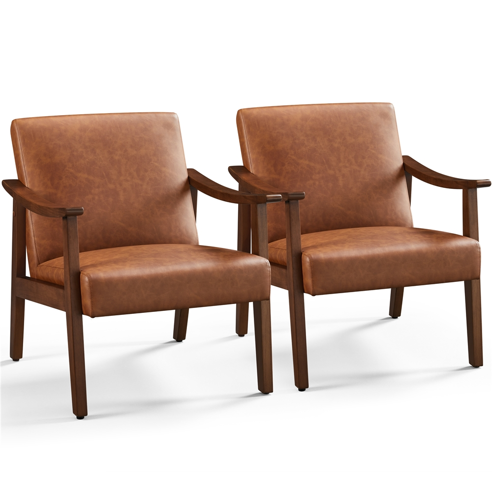 Topeakmart 2pcs Modern Faux Leather Upholstered Armchair, Mid-Century ...