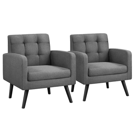 Yaheetech 2pcs Modern Fabric Arm Chair Tufted Accent Chair with Rubber Wooden Leg, Dark Gray