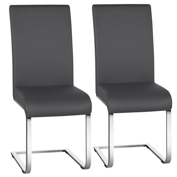 Yaheetech 2pcs Modern Faux Leather Dining Chairs with Metal Legs for Kitchen, Gray