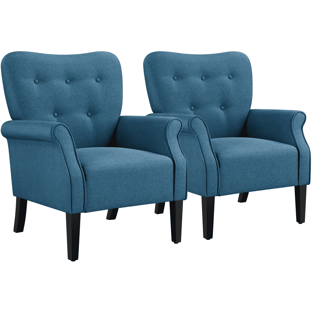 Topeakmart 2pcs Upholstered Accent Armchairs, Roll Arm Single Sofa With ...