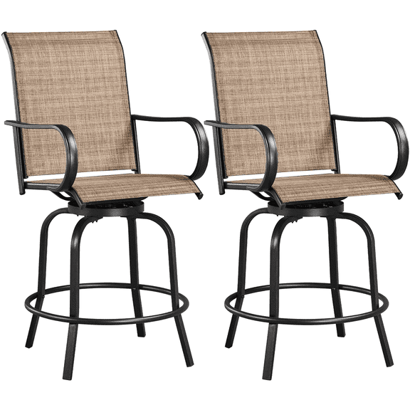 Topeakmart 2pcs Texteline Swivel Garden Patio Bistro Chairs with Footrests, Black/Brown