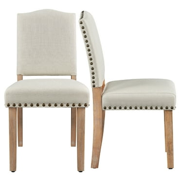 Topeakmart 2pcs Upholstered Kitchen Dining Chairs with Nailhead Trim, Beige