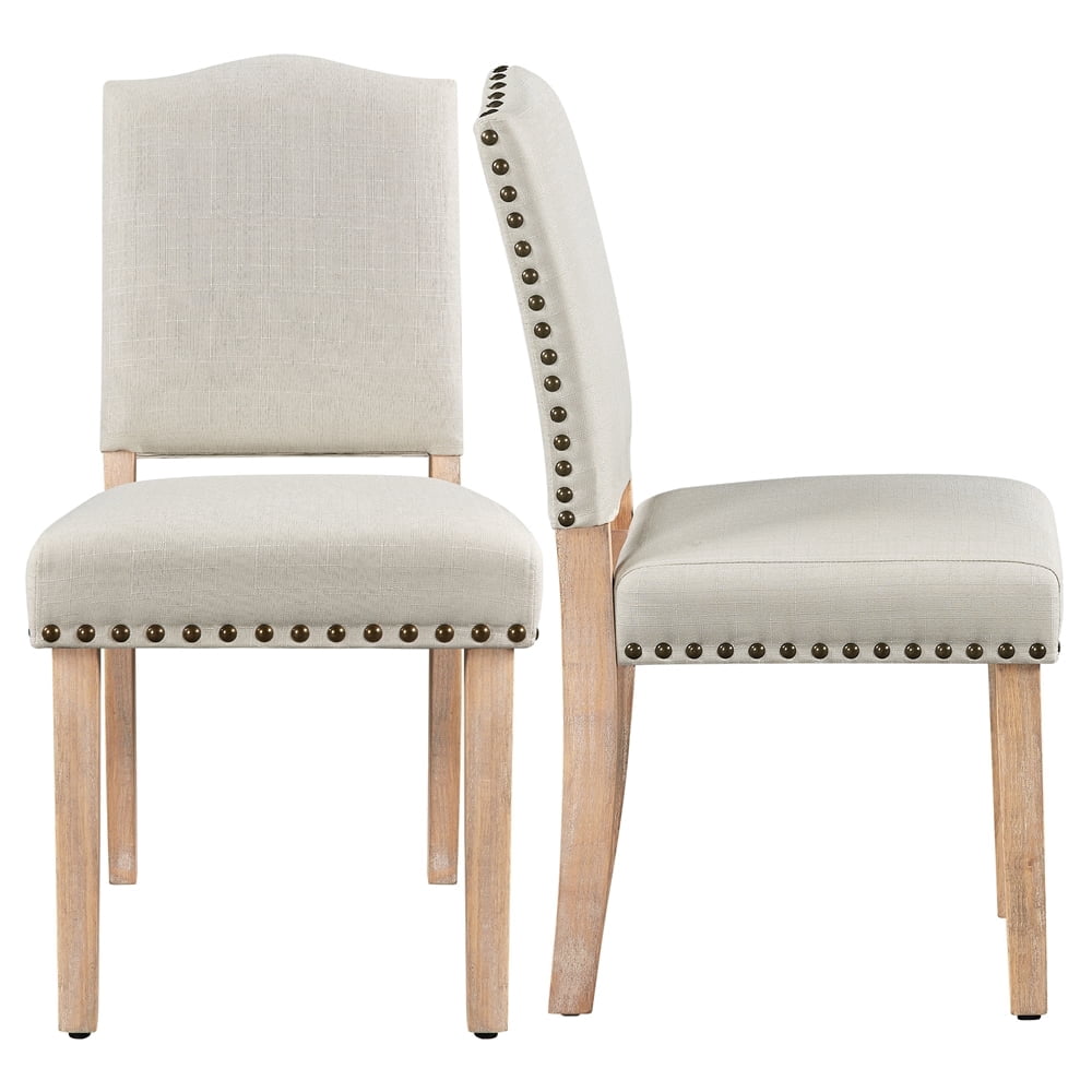 Yaheetech 2pcs Upholstered Kitchen Dining Chairs with Nailhead Trim, Beige