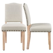 Yaheetech 2pcs Upholstered Kitchen Dining Chairs with Nailhead Trim, Beige