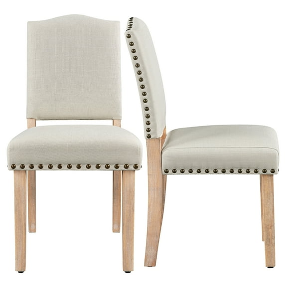 Topeakmart 2pcs Upholstered Kitchen Dining Chairs with Nailhead Trim, Beige