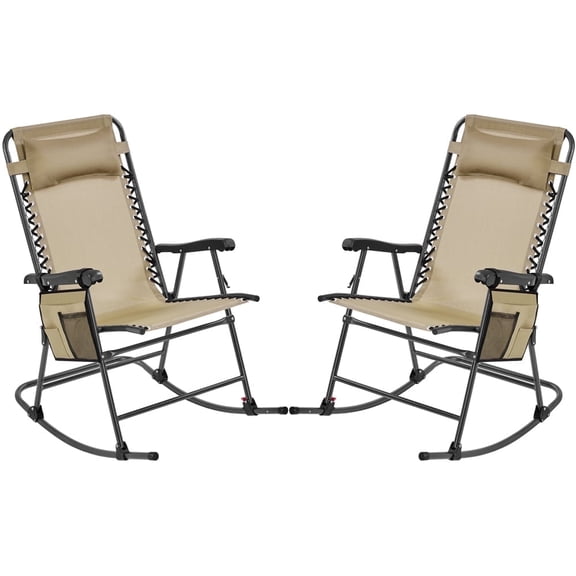 Yaheetech 2pcs Zero Gravity Rocking Recliners with Headrest Pillow, Beige