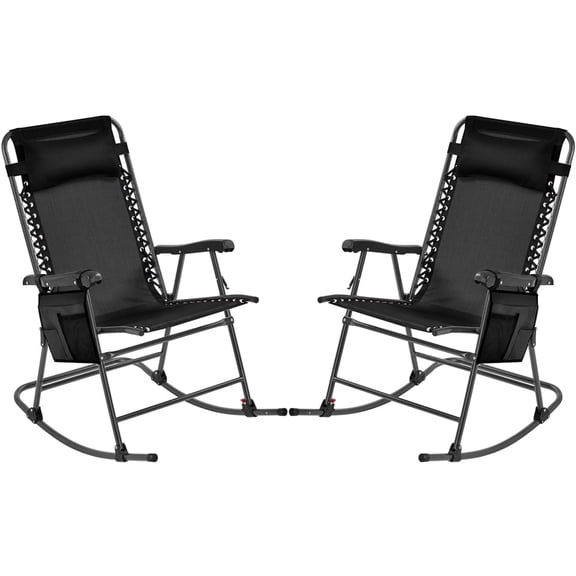 Yaheetech 2pcs Zero Gravity Rocking Recliners with Headrest Pillow, Black