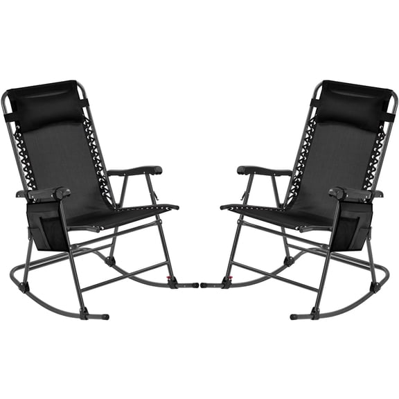 Topeakmart 2pcs Zero Gravity Rocking Recliners with Headrest Pillow, Black
