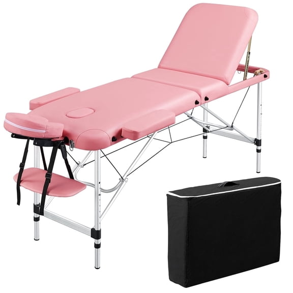 Yaheetech 3-Fold Adjustable Foldable Aluminum Massage Bed with Backrest/Headrest, Pink