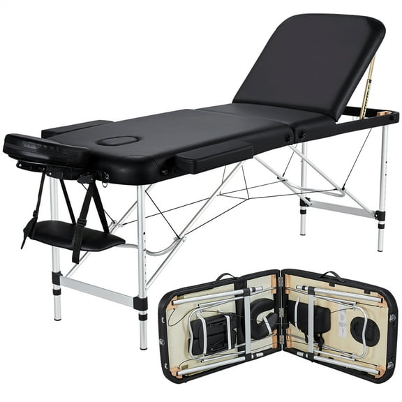 Topeakmart 3-Fold Adjustable Portable Massage Table with Backrest/Headrest/Armrest/Hand Pallet Black