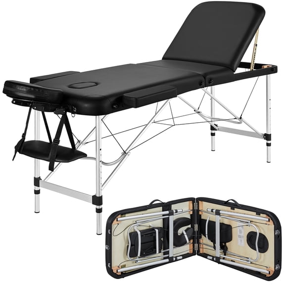 Topeakmart 3-Fold Adjustable Portable Massage Table with Backrest/Headrest/Armrest/Hand Pallet Black