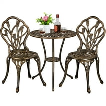Topeakmart 3 Piece Aluminium Patio Bistro Table and Chairs Set Outdoor Furniture Bistro Set - Bronze