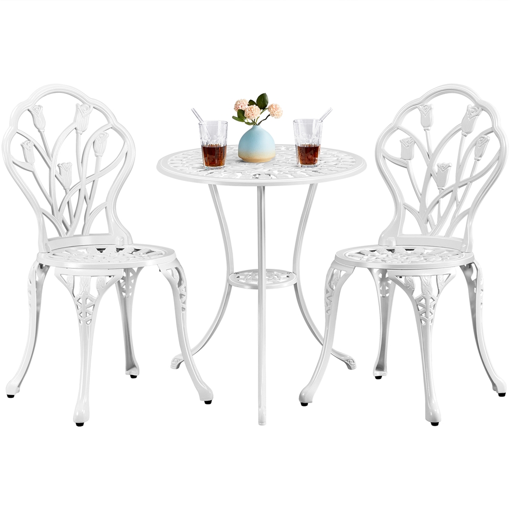 Topeakmart 3 Piece Aluminium Patio Bistro Table and Chairs Set Outdoor Furniture Bistro Set-White - image 1 of 14
