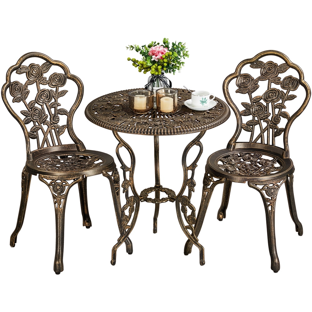 Topeakmart 3Piece Aluminum Patio Bistro Furniture Set with Antique