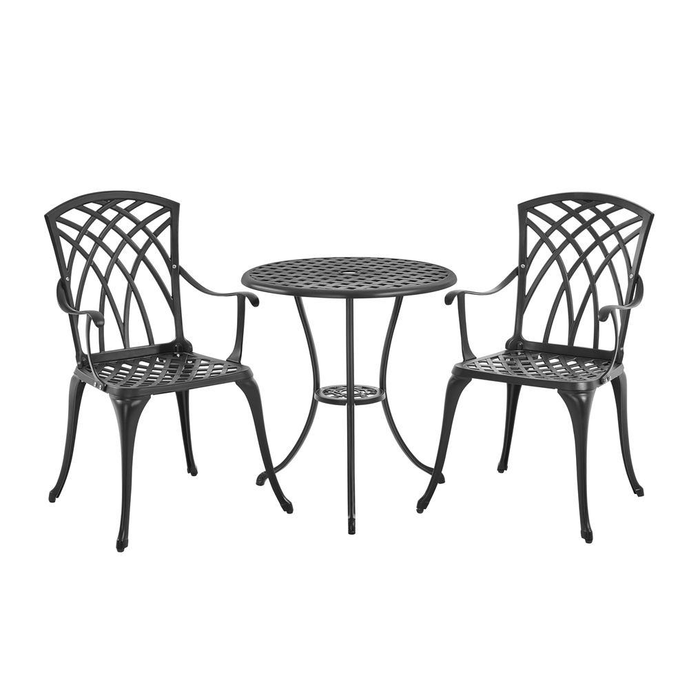 Topeakmart 3Piece Aluminum Patio Bistro Set Two Chairs with Umbrella