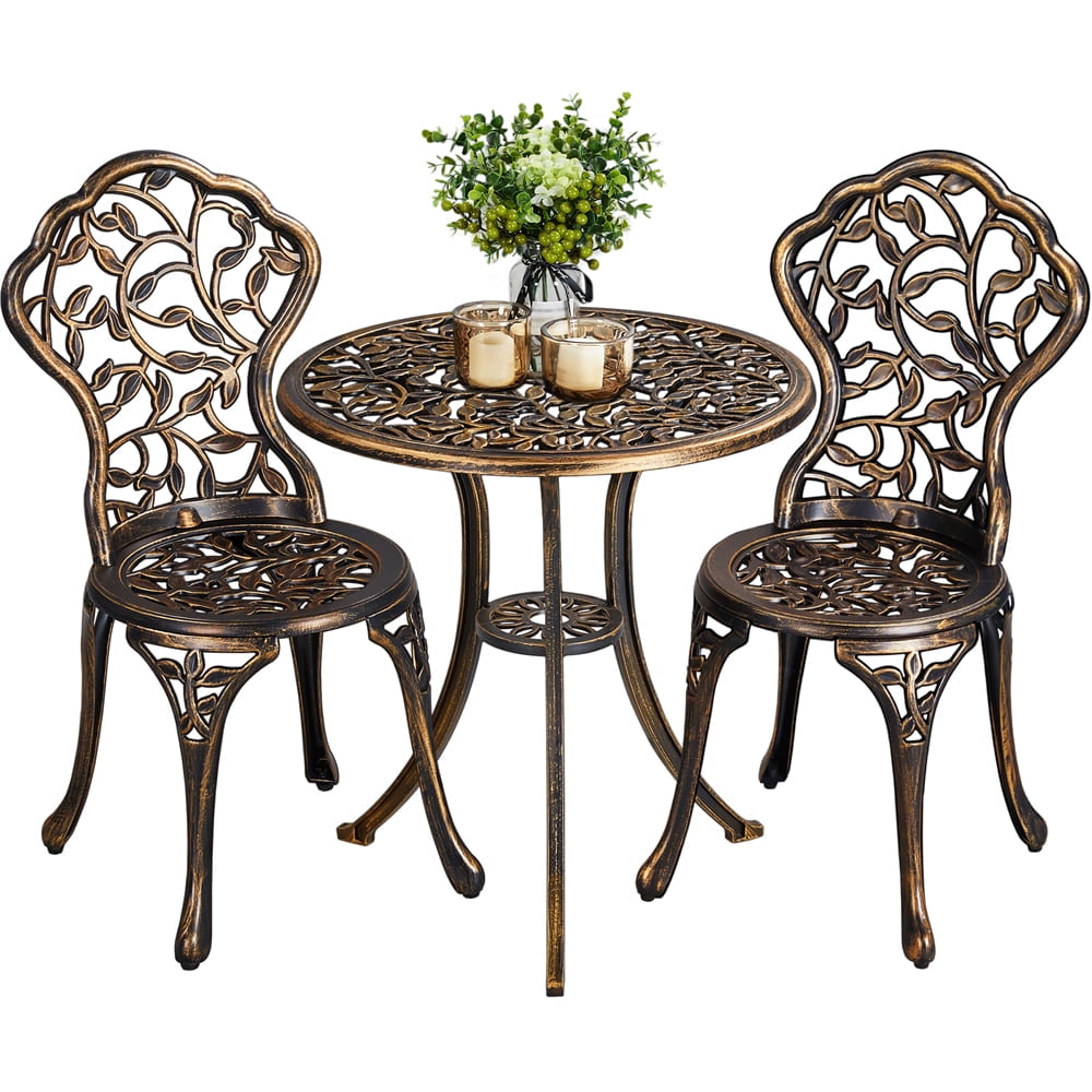 Topeakmart 3-Piece Cast Aluminum Patio Bistro Table Set Outdoor Furniture, Bronze