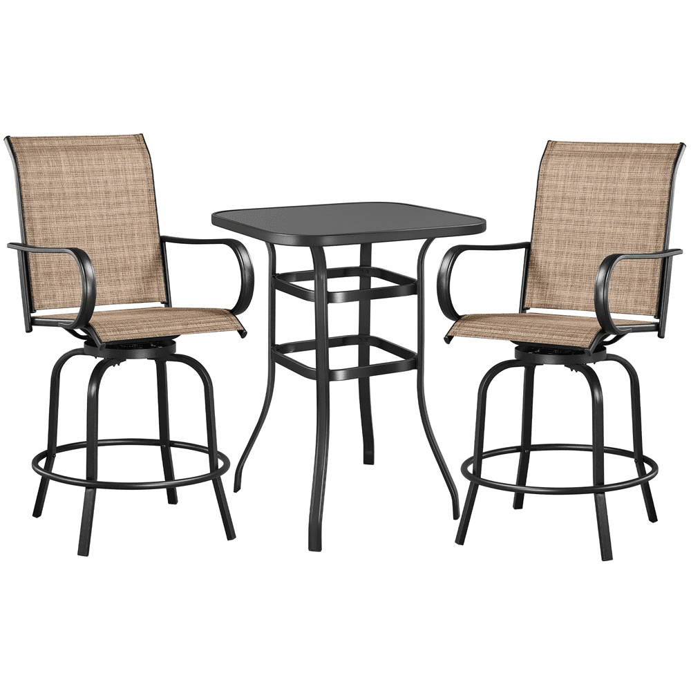 Topeakmart 3 Piece Outdoor Bistro Swivel Patio Bar Stools Set, Black