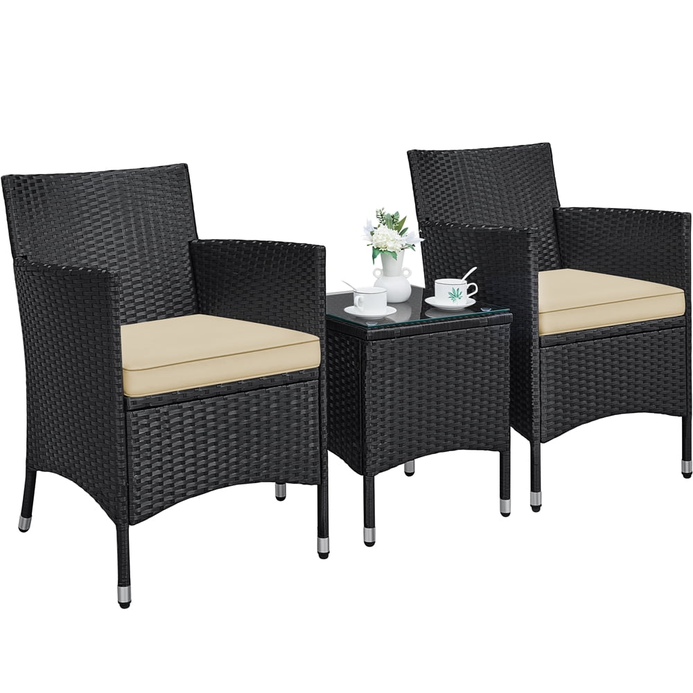 Topeakmart 3Piece Wicker Patio Furniture Set with Cushions and Table