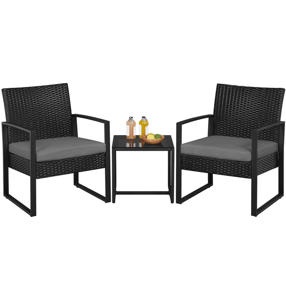 Topeakmart 3-Piece Modern PE Rattan Patio Bistro Set for Garden Backyard, Black