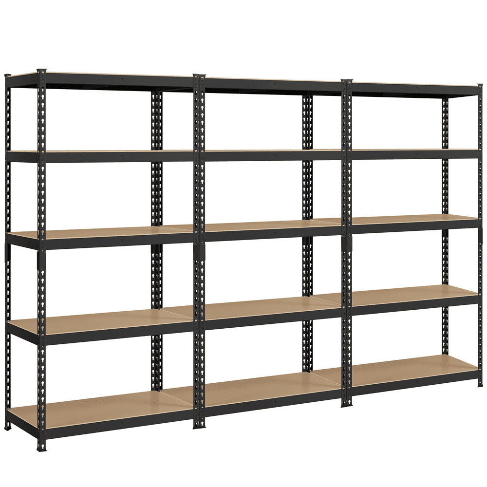 Yaheetech 3 Pieces of 5 Tiers Adjustable Metal Storage Shelving Heavy Duty Boltless Display Stand, Black