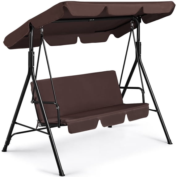 Yaheetech 3-Seat Patio Swing Chair with Adjustable Canopy, Dark Brown