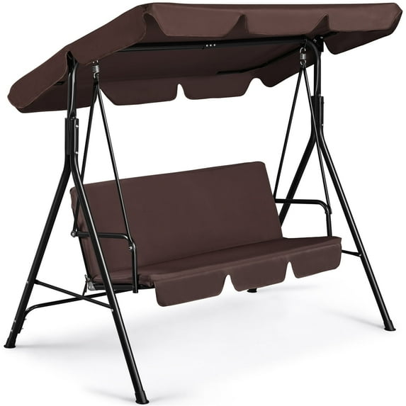 Topeakmart 3-Seat Patio Swing Chair with Adjustable Canopy, Dark Brown
