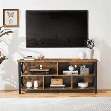 Topeakmart 3-Tier TV Stand TV Console with Storage Compartments for TVs up to 65 Inch, Rustic Brown
