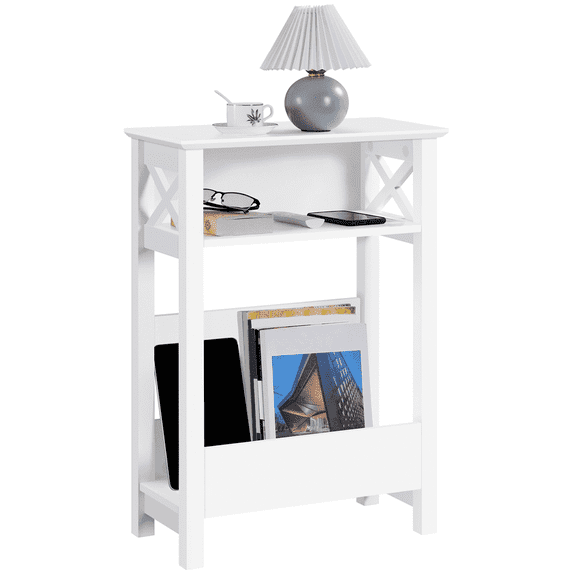 Yaheetech 3 Tier Wooden Sofa Side Table with Storage Shelf, White