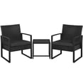 thumbnail image 1 of Yaheetech 3-piece Patio Set 2 Rattan Chairs & Table with Cushions, Black, 1 of 6