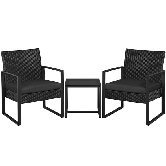 Yaheetech 3-piece Patio Set 2 Rattan Chairs & Table with Cushions, Black