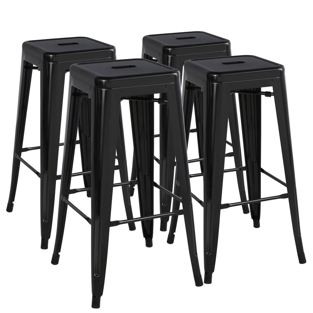 Yaheetech 30'' Set of 4 Metal Bar Stools Vintage Counter Bar Stool Stackable Chairs Black