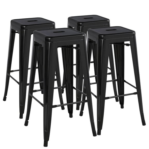 Topeakmart 30'' Set of 4 Metal Bar Stools Vintage Counter Bar Stool Stackable Chairs Black