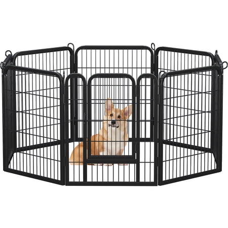 Topeakmart 31.5? Tall Metal Dog Playpen with Door 8 Panels for Outdoor Indoor, Black