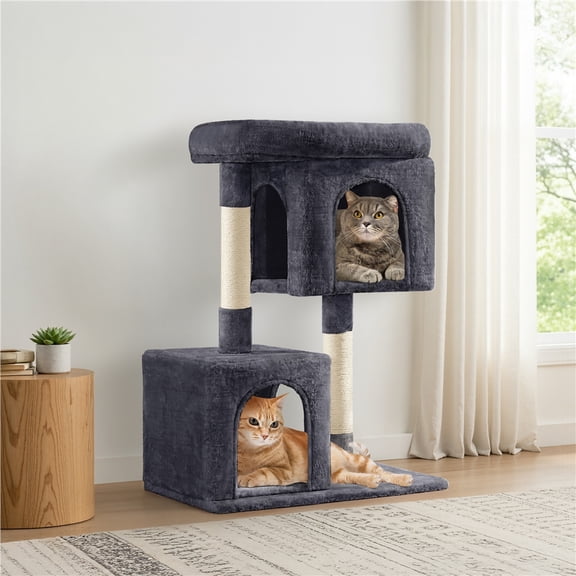Yaheetech 33.5" Cat Tower with Oversized Top Perch, Large Cat Condo & Scratching Posts, Dark Gray