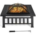 thumbnail image 1 of Topeakmart 34'' Outdoor Metal Square Fire Pit with Cover & Poker, Black, 1 of 11