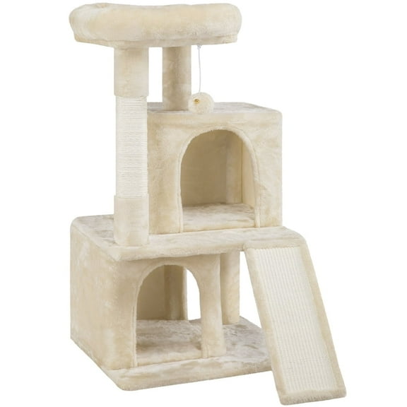 Yaheetech 36'' H Cat Tree Tower Cat House with Double Condos Scratching Posts Sisal Rope Furry Ball for Cats and Kittens, Beige